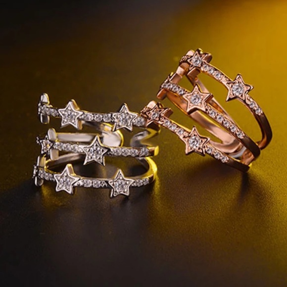 NEW ROSE GOLD STAR MULTI LAYER 925 STERLING SILVER, CUTE RING, SHINY RING. - Picture 3 of 3